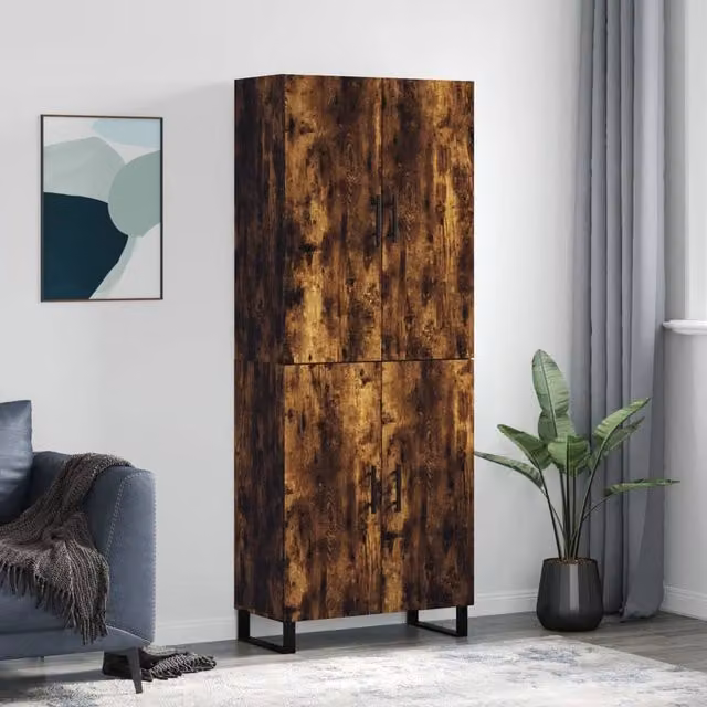 Berkfield Home Smoked Oak Highboard in Brown, W/D/H: 69.5 x 34 x 180 cm