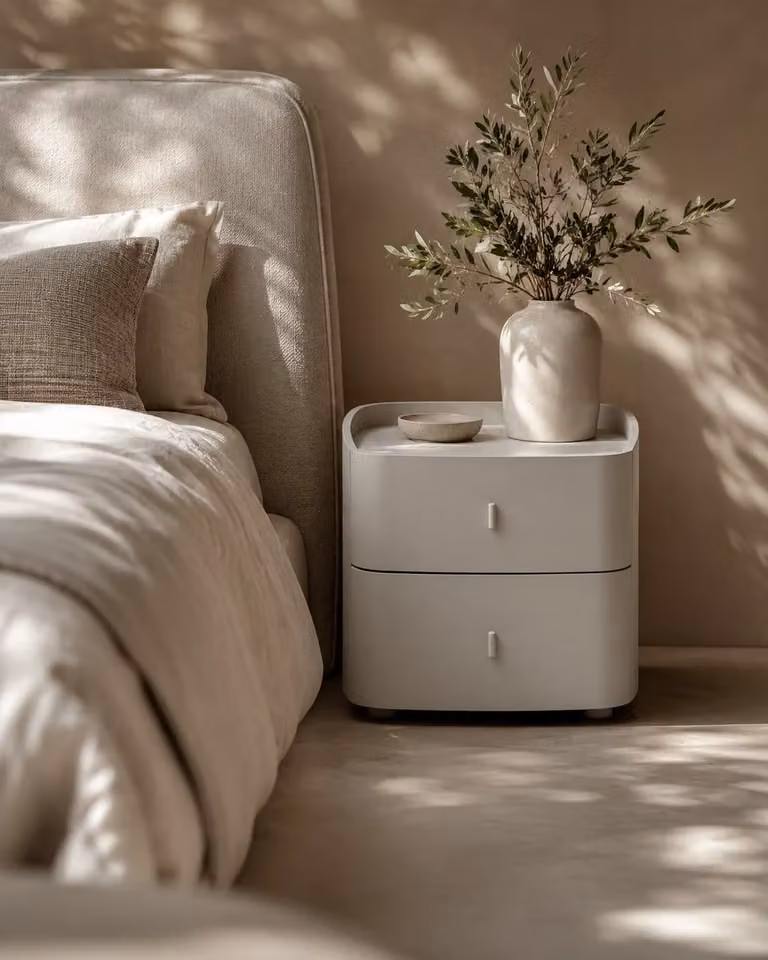 Tommy Franks Vertu Bedside Table in Matte Beige