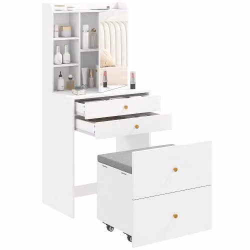 HOMCOM Modern White Dressing Table with Mirror and Mobile Stool, W/D/H: 120 x 40 x 76.5 cm