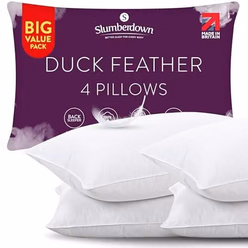 Slumberdown 4 Pack Medium Support Duck Feather Pillows in White, W: 74 cm, H: 48 cm – 1