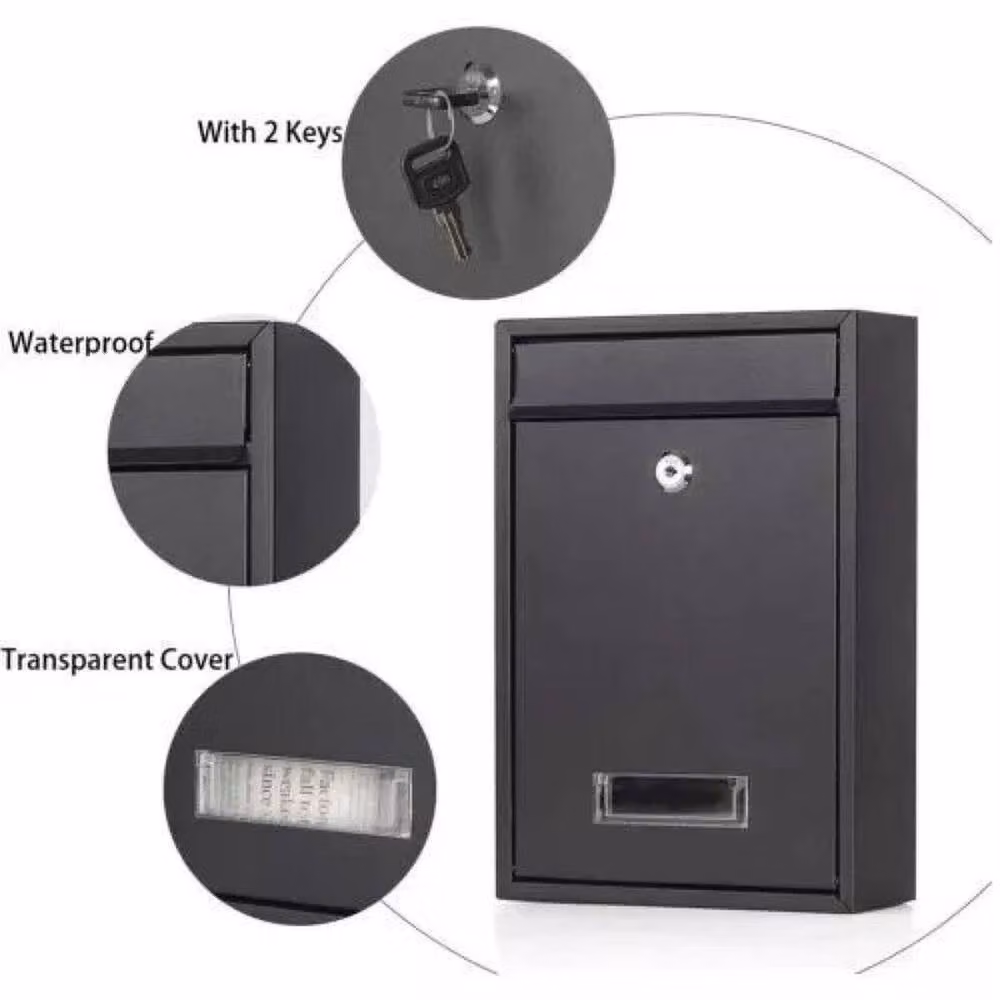 FORGEVIO Simple Outdoor Lockable Letter Post Box in Black, W/D/H: 32.0 x 21.5 x 9.0 cm – 2