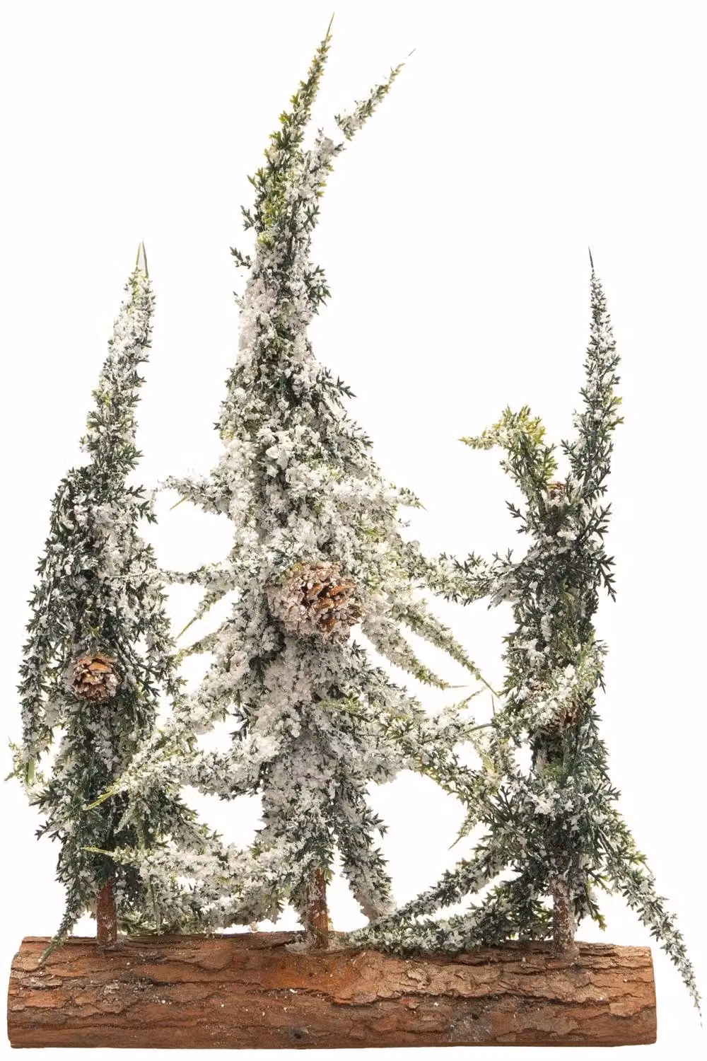Netagon Green Decorative Snow Topped Mini Tabletop Christmas Tree Display on Rustic Wood Log, H: 30.0 cm x W: 19.5 cm x D: 3.0 cm – 3