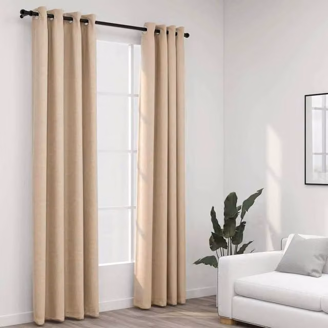 Berkfield Home Linen-Look Blackout Curtains with Eyelets, 2 Pack, Beige, W: 140 cm, H: 245 cm – 1