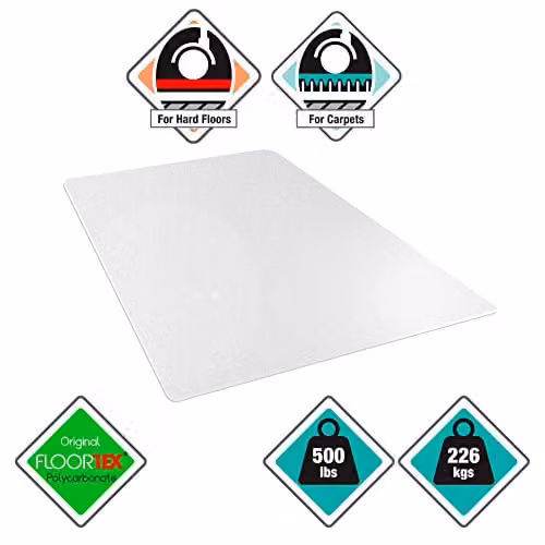 Floortex Megamat Extra Thick Transparent Chair Mat for Hard Floors and Carpets, W: 119 cm, D: 89 cm – 4