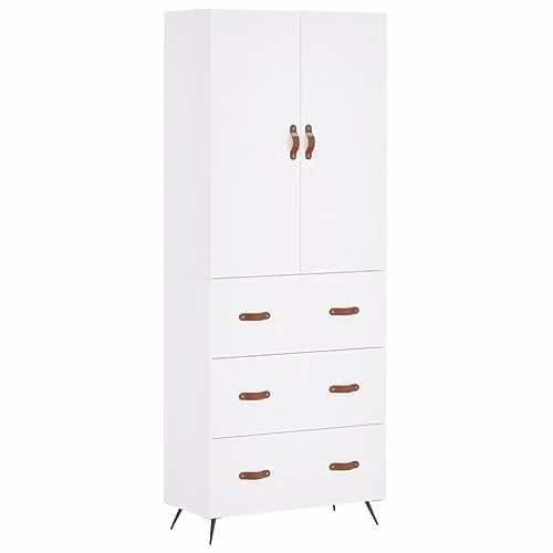 vidaXL Modern White Highboard with Hinged Doors and Internal Shelves, W/D/H: 69.5 x 34 x 180 cm