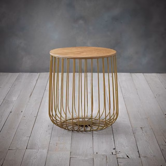 LPD Home Enzo Cage Round Side Table in Gold