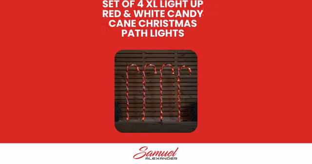 Samuel Alexander Set of 4 XL Red and White Striped LED Christmas Candy Cane Garden Path Lights