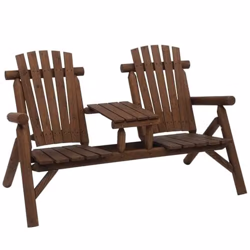 Outsunny Brown Treated Hardwood 2-Seater Outdoor Sofa and Coffee Table Set – 1