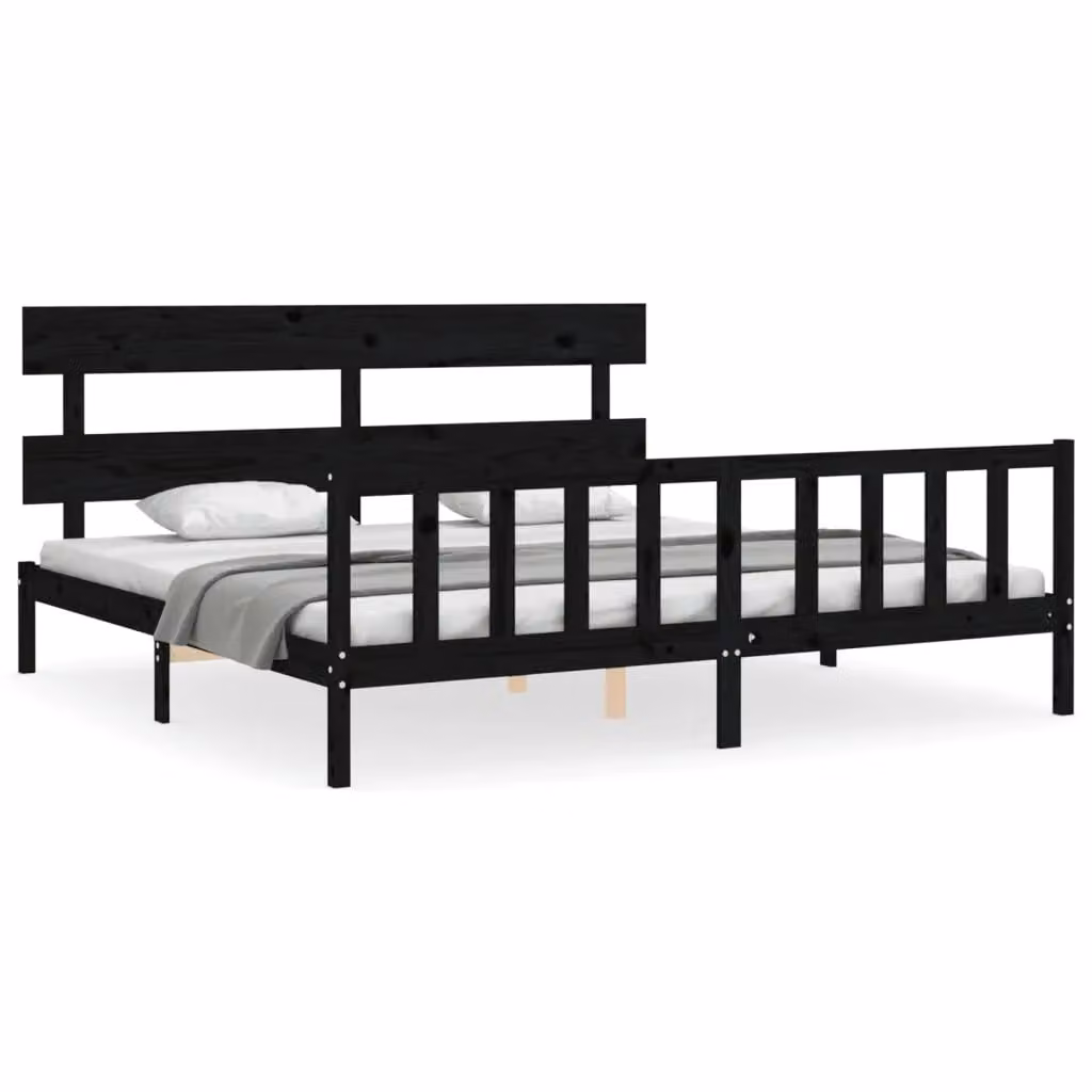 Berkfield Home Solid Wood Bed Frame with Headboard in Black, 200 x 200 cm – 2