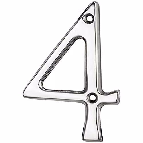 Loops Polished Chrome Door Number 4, Silver, Height: 75 mm, Depth: 0.4 cm