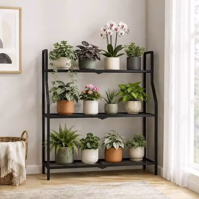 EONLION 3 Tier Metal Plant Stand in Matt Black for Indoor and Outdoor Use – 1