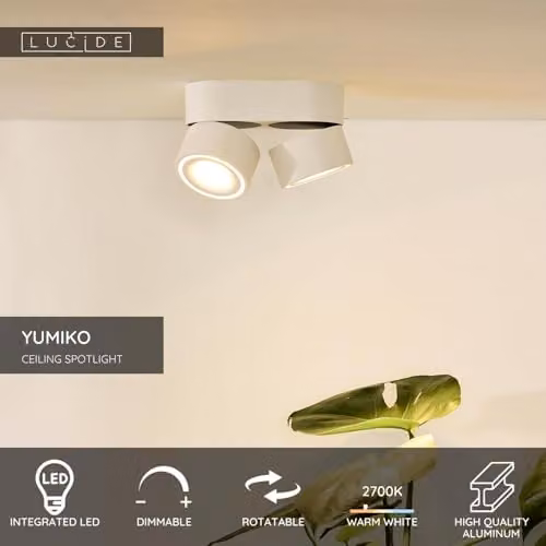 Lucide Yumiko Dimmable Surface Mounted LED Ceiling Spotlight, White – 2