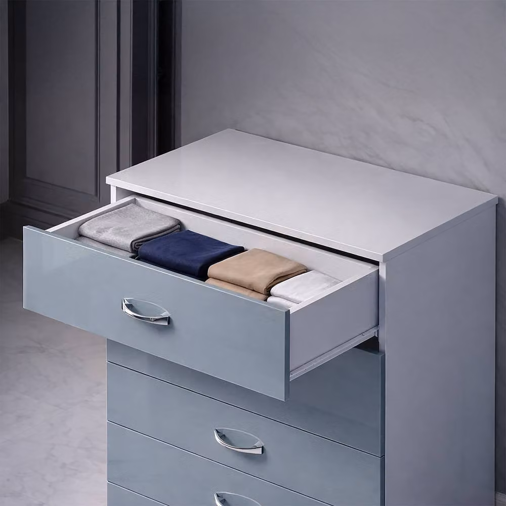 Harmin Modern High Gloss Grey and White 5 Drawer Sideboard Chest – 2