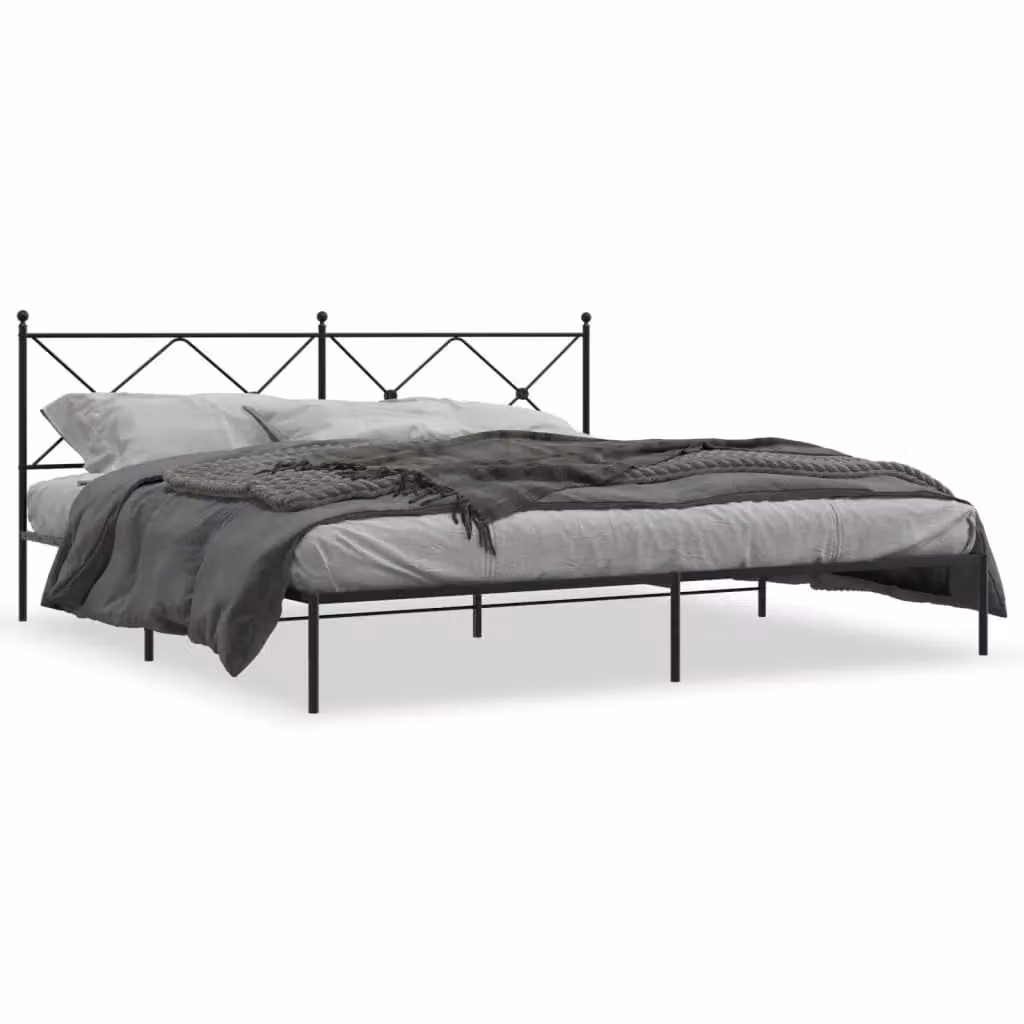 Berkfield Home Metal Bed Frame with Headboard in Black, W/D/H: 193 x 203 cm – 2