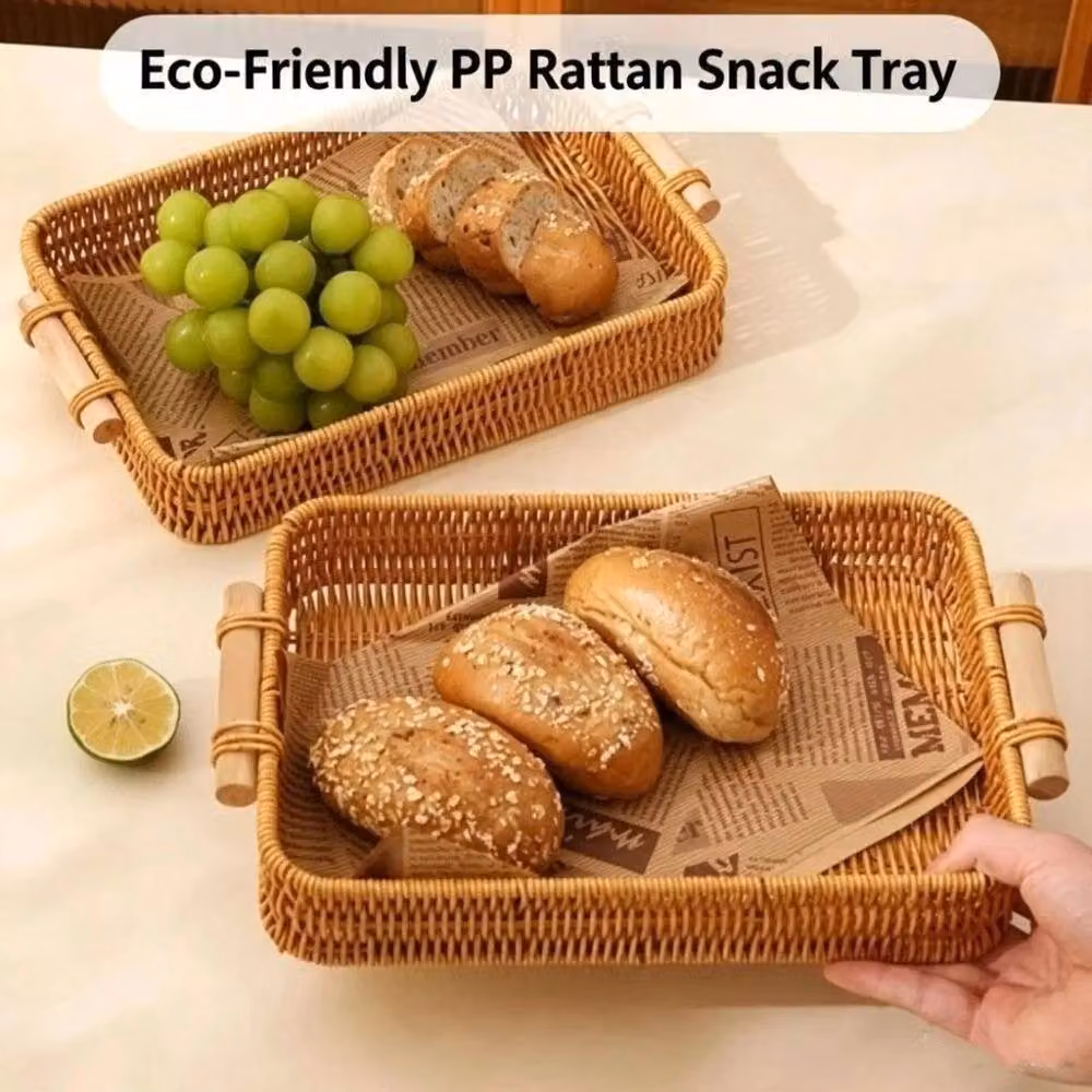 PAWNORA PP Woven Wood and Rattan Storage Basket in Brown, W: 35 cm, D: 25 cm, H: 5 cm – 3