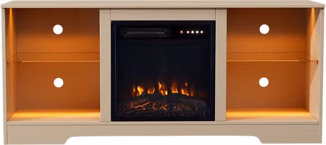 Lifeideas Freestanding Electric Fireplace Cabinet in Wood Finish, Brown and White with Glass