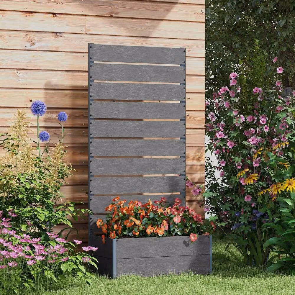 NESTLUNE Raised Garden Bed with Trellis and Drainage in Grey – 2