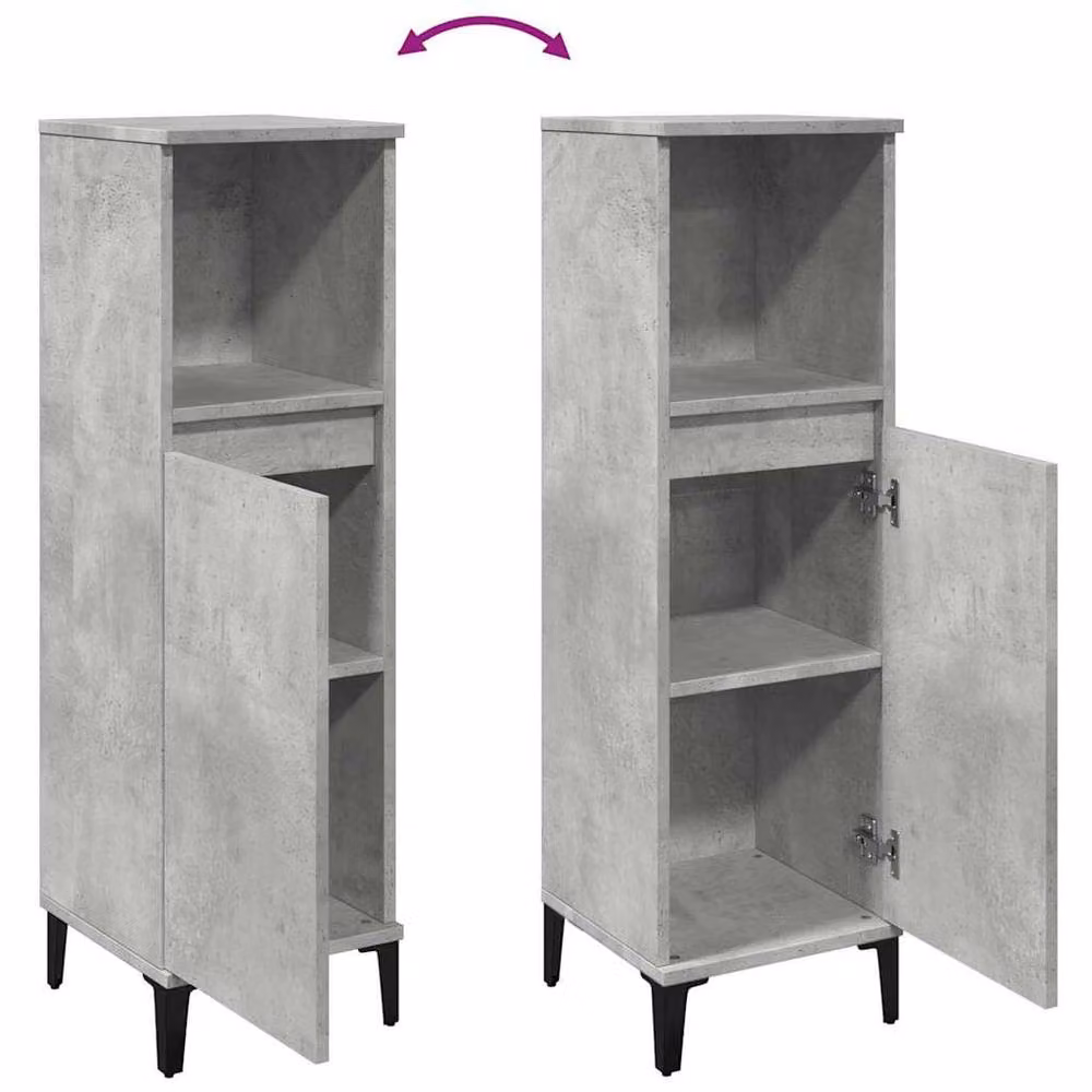 Berkfield Home Modern Grey Bathroom Cabinet with Hinged Doors and Internal Shelves, W/D/H: 30 x 30 x 100 cm – 3
