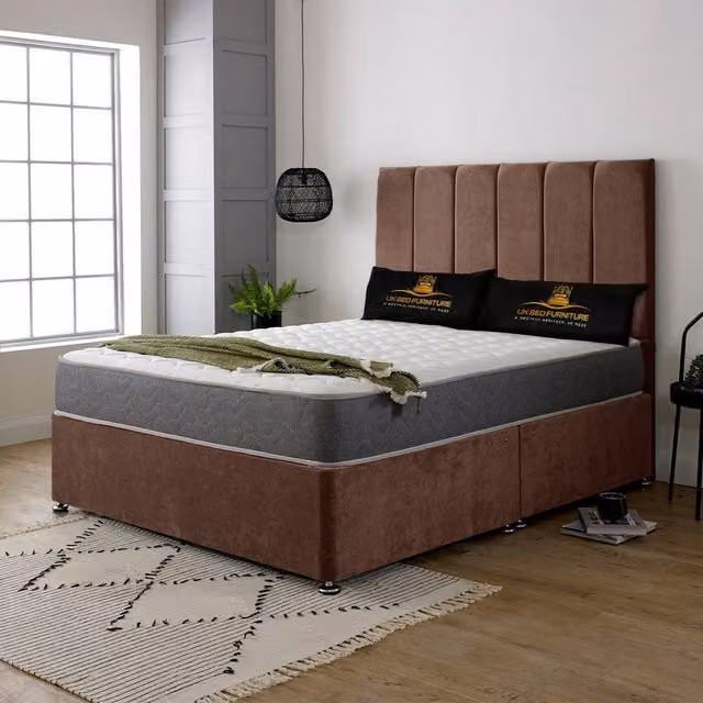 UK Bed Furniture Savannah Divan Bed with 2 Drawers and 26 Inch Headboard, Brown, King Size, W: 180 cm, D: 200 cm – 1
