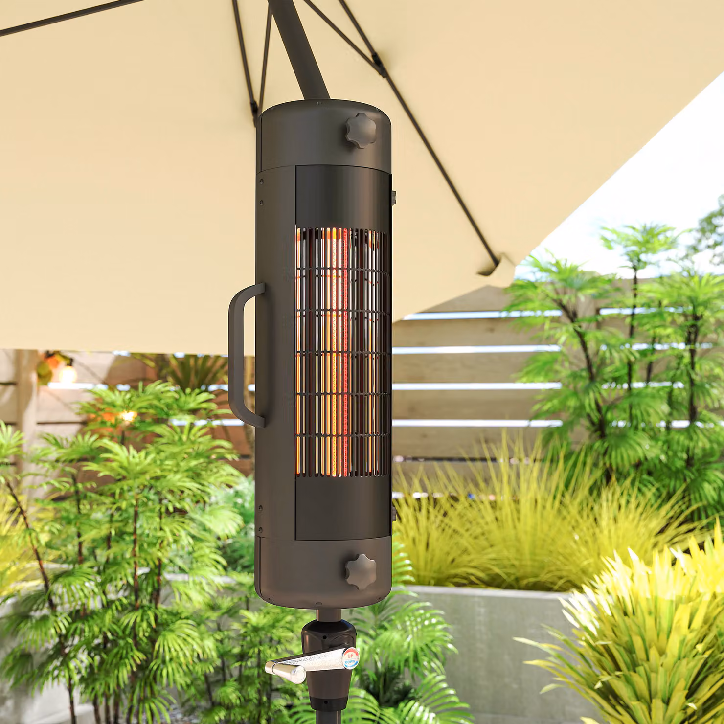 Outsunny Electric Umbrella Parasol Mounted Patio Heater, 2000 W Outdoor Garden Heater with 2 Heat Settings and 6 m2 Coverage, Black – 8