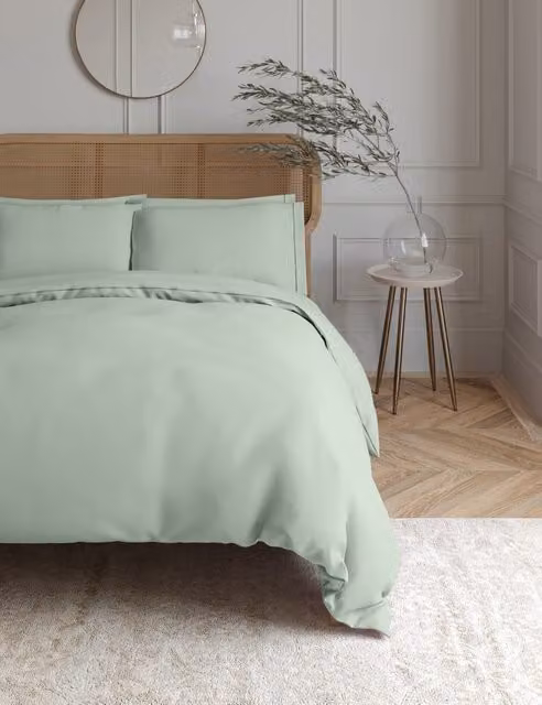M&S Egyptian Cotton 230 Thread Count Percale Duvet Cover in Light Duck Egg Blue/Green