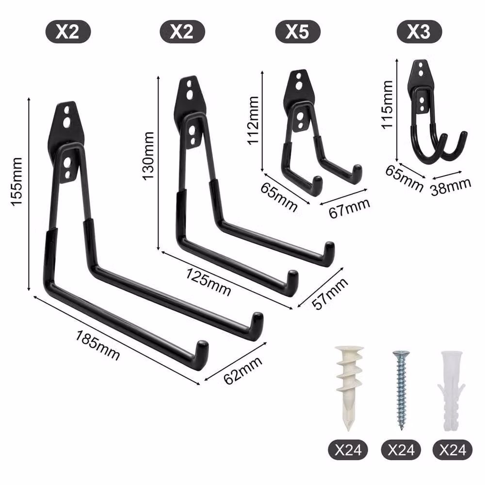 Kelvenix 12-Piece Heavy Duty Steel Garage Storage Wall Hooks in Black – 2