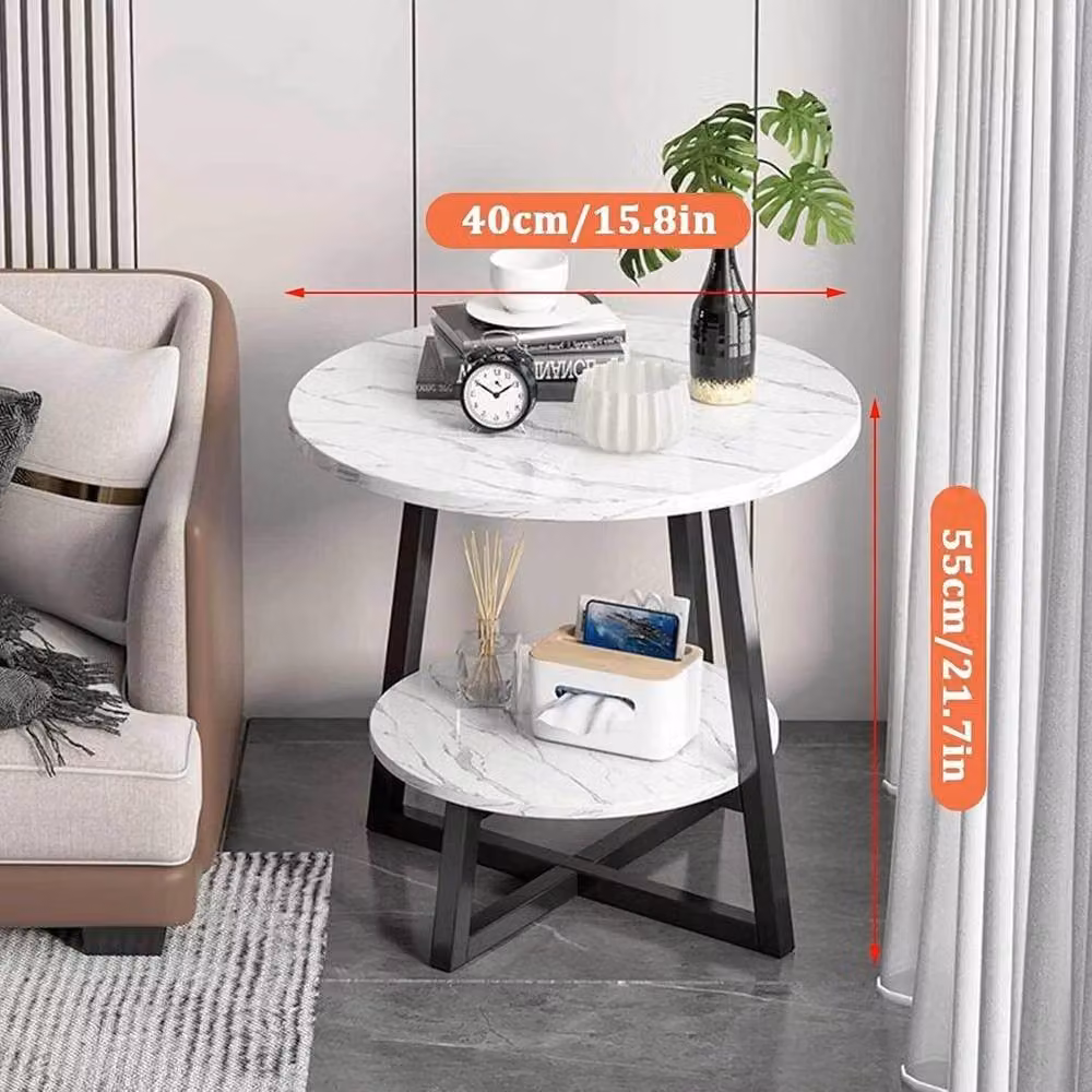 KORVIXA 2 Tier Round Side Table in White – 2