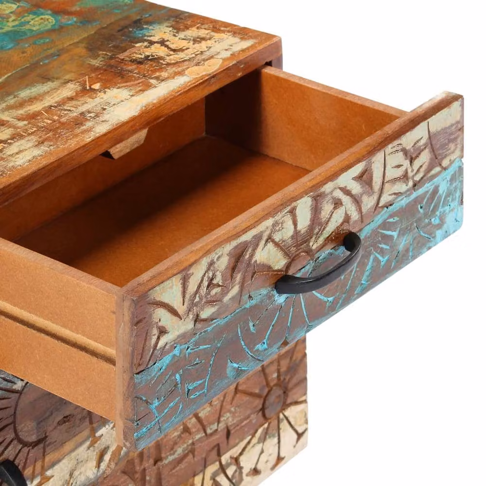 Berkfield Home Hand Carved Bedside Cabinet in Multicolour Solid Reclaimed Wood, W/D/H: 40 x 30 x 50 cm – 5