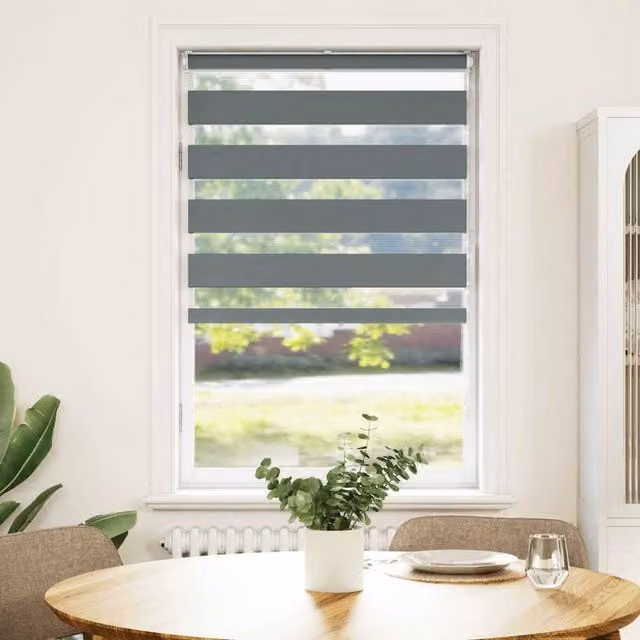 Berkfield Home Zebra Day and Night Blind in Dark Grey, Polyester, W: 85 cm, H: 100 cm