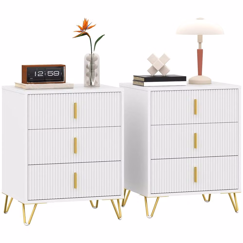 Wyld Haus Renina Set of 2 White and Gold 3 Drawer Bedside Tables – 2
