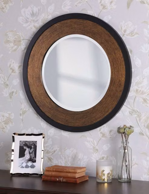 Laura Ashley Cara Classic Round Wooden Wall Mirror in Brown and Black