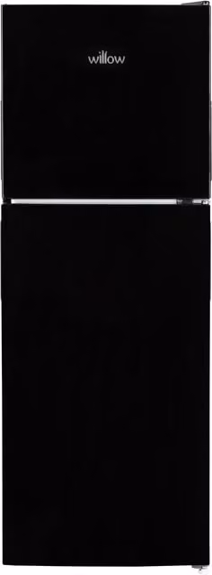 Willow Freestanding Top Mount Fridge Freezer in Black with LED Interior Light and Glass Shelving