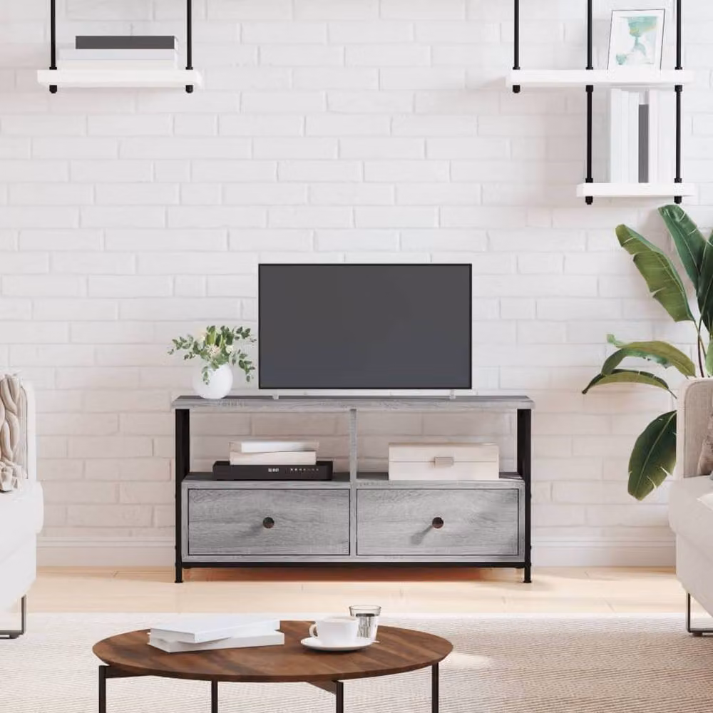 Berkfield Home Grey Sonoma TV Cabinet in Engineered Wood and Iron, W/D/H: 90 x 33 x 45 cm – 2