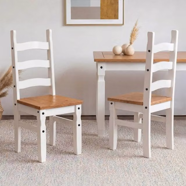 FORGEVIO Set of 2 White Painted Slat Back Mexican Solid Wood Dining Chairs – 1