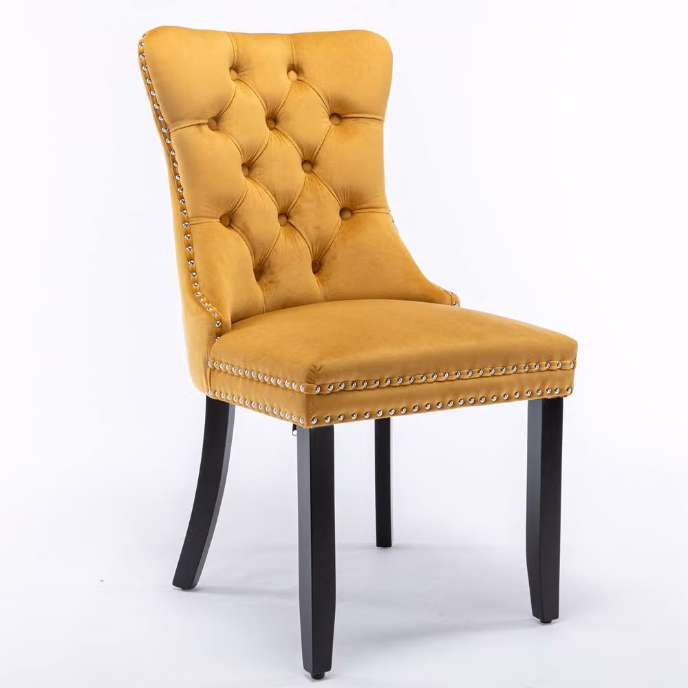 Modern Home Touch Romsey Set of 4 Yellow Velvet Upholstered Dining Chairs with Oak Legs and Knocker Ring Back – 2