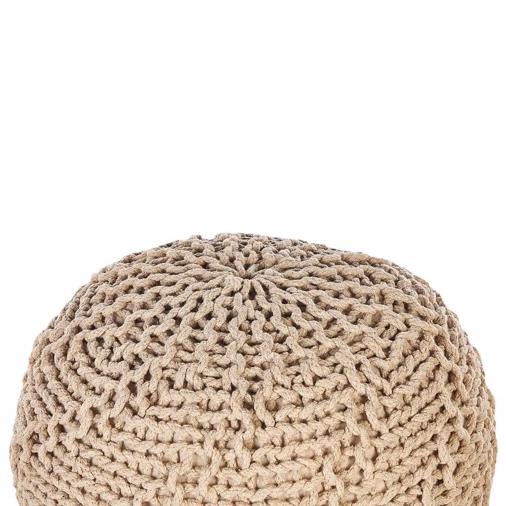 Wyld and Coco Round Pouf Ottoman in Beige, Knitted Cotton with EPS Beads, Diameter: 50 cm, Height: 35 cm – 2