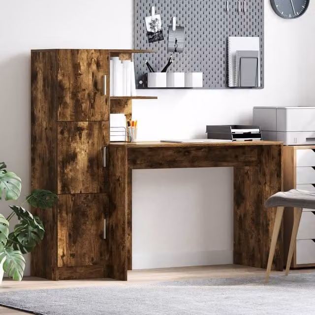 Berkfield Modern Wall Mounted Floating Writing Desk in Brown Oak Wood – 1
