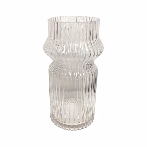 The Straits Trading Ribbed Glass Flower Vase in Transparent, Height: 20 cm