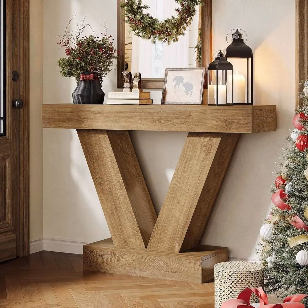 VOGREX Rustic Brown Farmhouse Console Table, W: 105 cm, D: 30 cm, H: 50 cm – 2