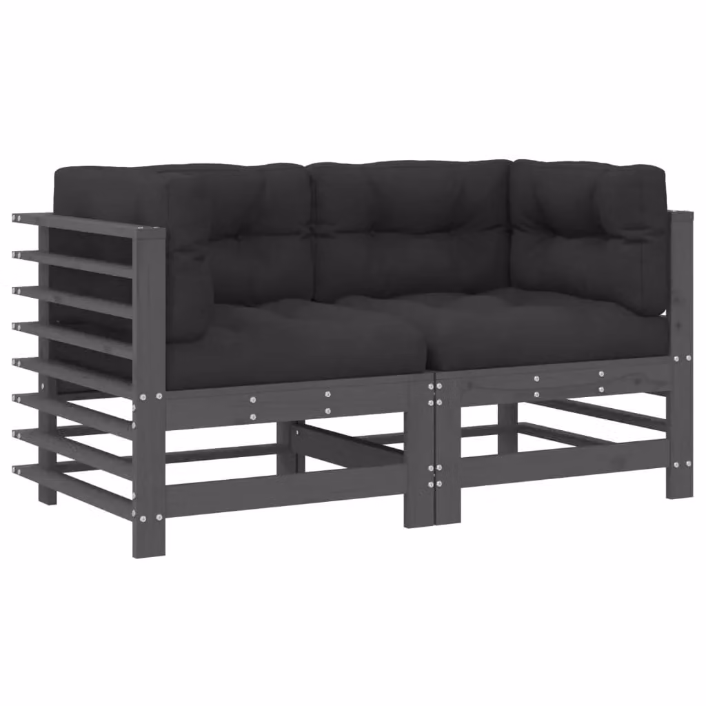 Berkfield Home 2-Piece Rustic Corner Sofa Set with Cushions in Grey Solid Pine Wood – 2