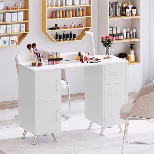 Costway White Modern Nail Tech Table Station Writing Desk