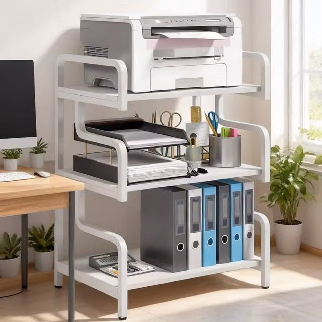 ERGOVEXA 3-Tier Printer Stand with Storage Shelves, White, W: 40.0 cm, D: 55.0 cm, H: 77.0 cm