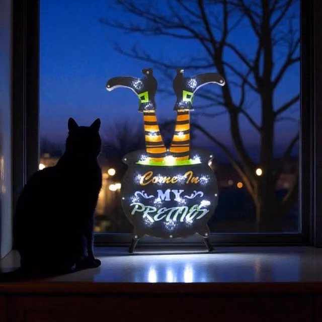 Garden Greatness Witch Legs Cauldron Light Up Window Silhouette in Black – 1