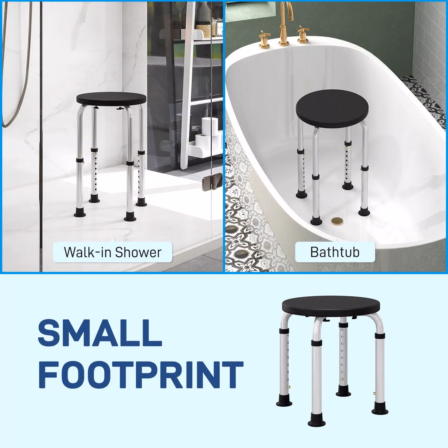 HOMCOM Height Adjustable Shower Seat for Elderly and Disabled with Non-Slip Legs, Black – 4