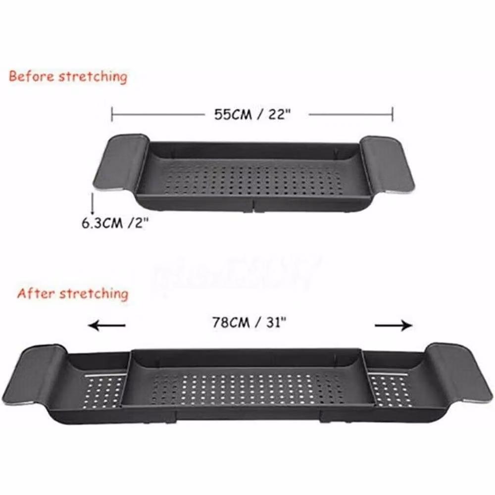 VOGREX Adjustable Plastic Bathtub Shelf Storage Caddy Tray in Grey – 2