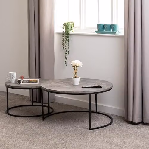 Seconique Athens Round Nesting Coffee Table Set in Grey Concrete Effect – 2