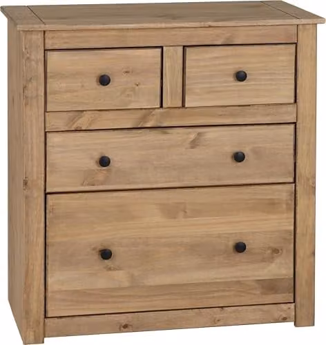 Seconique Panama 2+2 Waxed Pine Drawer Chest in Brown and Black