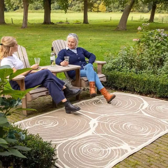 Garden Mile Beige Abstract Rectangular Outdoor Patio Rug
