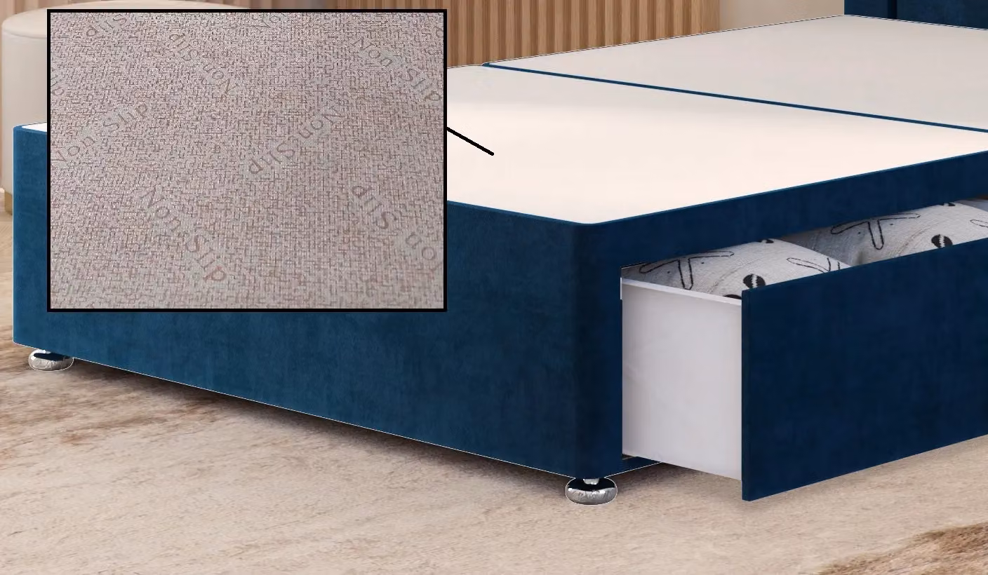 Somnior Alexas Double Divan Bed with 4 Drawers and Floor Headboard in Navy Blue Plush Velvet, W/D/H: 140 x 200 cm – 2