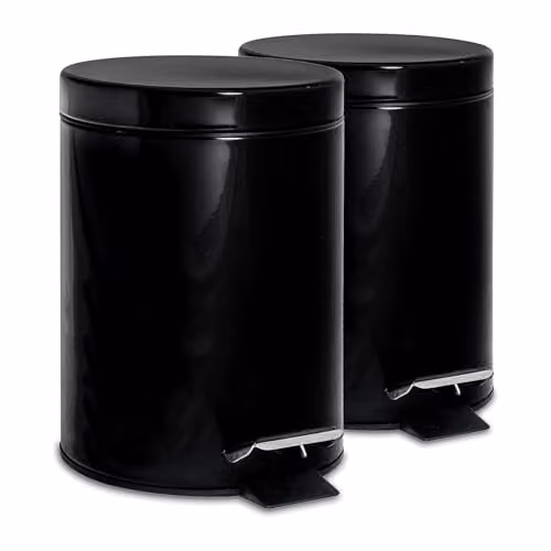 Harbour Housewares Set of 2 Round Stainless Steel Pedal Bins, 3L, Black – 1